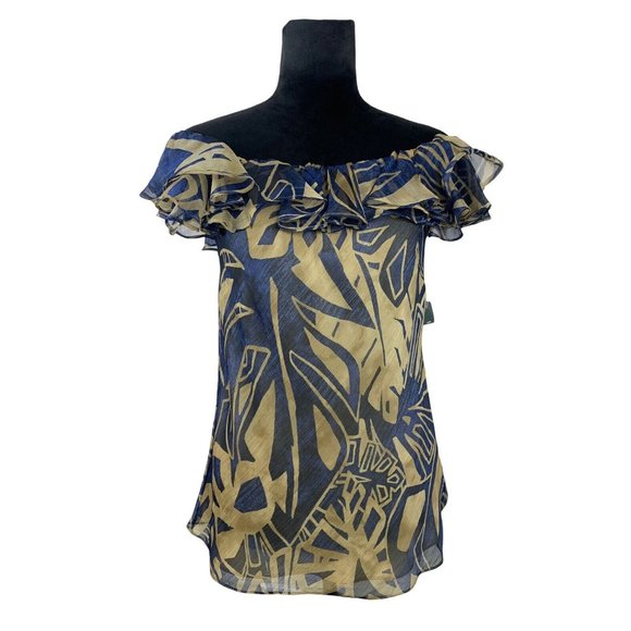 Lauren Ralph Lauren Size 6 Ruffled Off The Shoulder Chiffon Blouse NWT - Picture 1 of 10